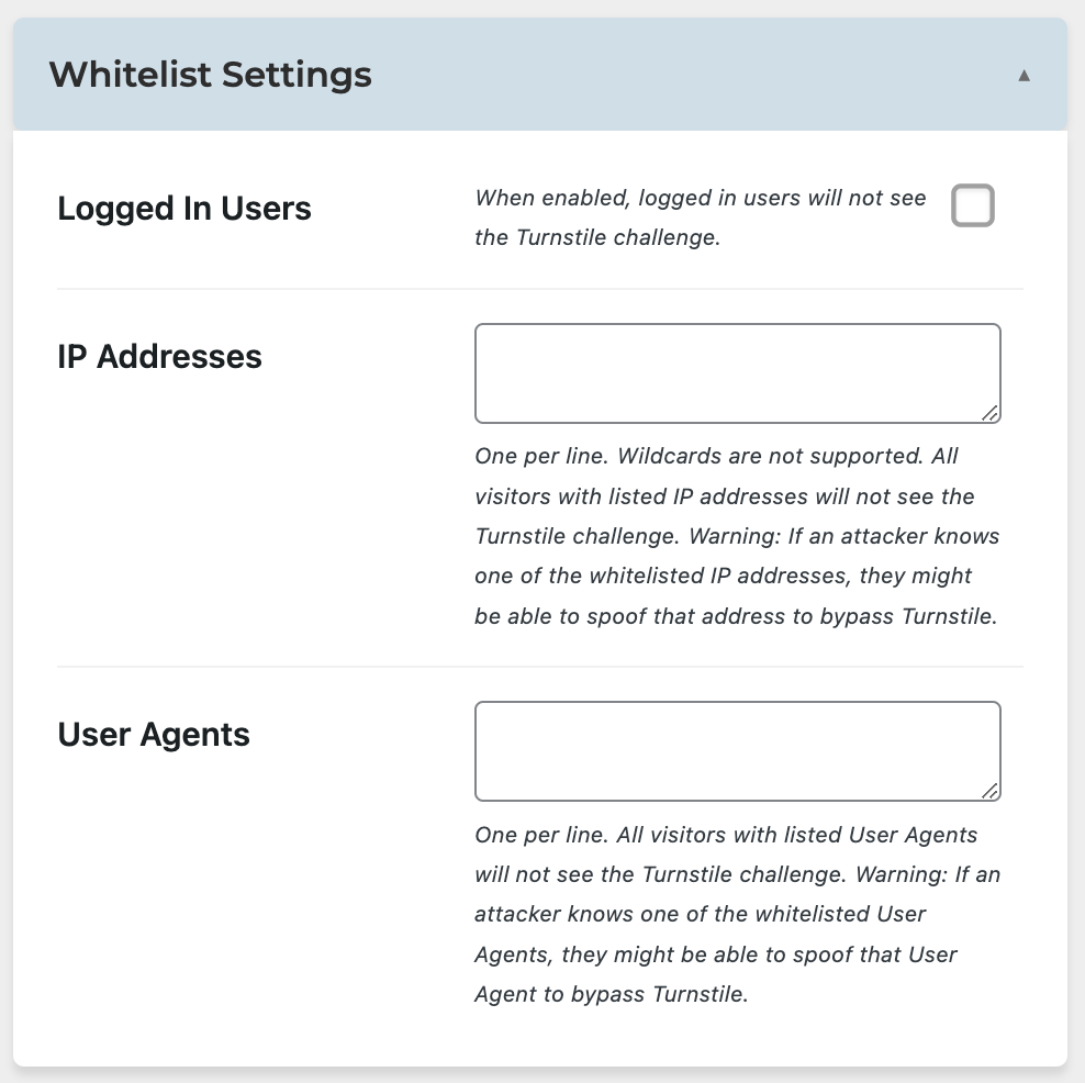 Capture d'écran de la whitelist du plugin Simple Cloudflare Turnstile